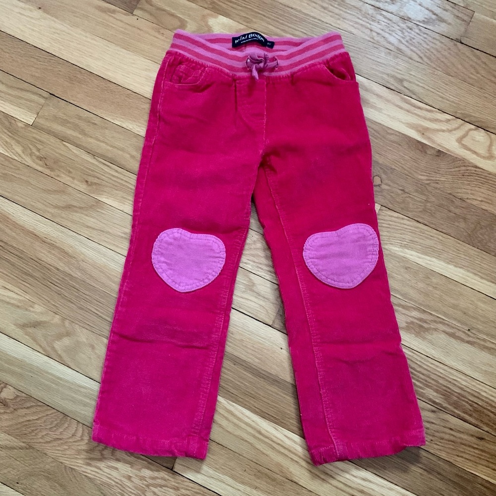 Mini Boden Girls’ 5Y Pink Heart Patch Corduroy Pants - Picture 1 of 5